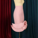 Mermaid Elastic High-Waist Pink Irregular Lotus Side Skirt Elegant Party