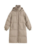 Long Big Quilt Down Jacket Female 2024 Winter Fashion Solid Color Loose And Thick White Duck Velvet Lovers Over The Knee Coat-Outfit