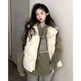 Standing Collar Fold Wear Down Cotton-Padded Jacket Cotton-Padded Jacket Vest Coat Female Spring And Autumn Winter Loose Increase Vest Outside Wear Clip Jacket-Outfit