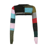 Y2k Aesthetics Crop Cardigan Harajuku Patchwork Knit Cardigan Grunge E-girl Short Sweater Korean Fashion Crop Top