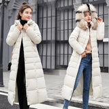Cotton-Padded Clothes Women 2024 Winter New Korean Version Long Knee Down Cotton-Padded Jacket Women Big Wool Collar Slim And Thick Cotton-Padded Jacket Women-Outfit