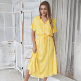 Print Dress Women Summer Casual Short-sleeved White Dresses Buttons Long Elegant 2020 Fashion Clothes For Women