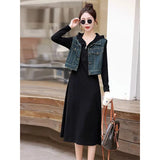 Toloer Vest With Black Hooded Dress Women's 2024 Summer New Casual Foreign Fashion Dress Two Sets-Outfit
