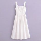 Spring Sweetness French Waist-Length Cotton And Linen Sleeveless Dress-Outfit