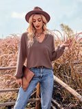 Toloer / Winter Fashion Women's Wear 2024 New Solid Color V-Neck Casual Slim Long Sleeve With Pocket Top-Outfit