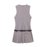 Women's Clothing 2025 Autumn And Winter New Waist Bandwidth V-Neck Sleeveless Checker Mini