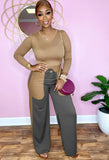 Casual V-Neck Plain Shirt and Contrast Color Sweatpants 2PC