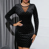 Women's Independent Station Fashion Waist Velvet Hot Drill Luxury Dress Mesh Stitching Perspective Buttocks-Outfit