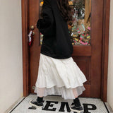 And Summer New Korean Version Of The College Wind Mesh Splicing Skirt Half-Bred Mid-Long A-Skirt