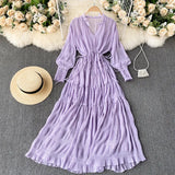 Holiday Dress Spring Dress 2023 New Goddess Temperament V-Collar Rope-Drawn Waist Dress-Outfit