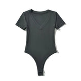 Trend Women's Wear Summer New V-Collar Short-Sleeved Jumpsuit Sexy Tight Open-File Jumpsuit Top-Outfit