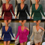 Autumn And Winter New Women's Sexy V-Necked Hip Dress Fashion Squin Dress Dress Dress