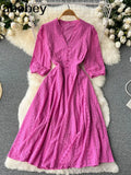 Dress Vintage Sexy Lantern Sleeve Mid-Calf Dress Beach Bohemian Women'Summer Sundress 2022 Casual