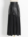 Elegant Temperament Wind 2025 Spring New Pu Skin Spliced 100 Folded High Waist In The Long Bag Hip Half-Dressed