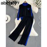 2 Pieces sweater Set Women Tracksuit Sweater + loose Trousers CHIC Pullover Sweater+ Knitted Carrot pants