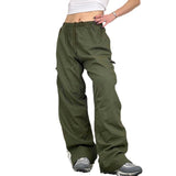 Toloer Wind Cool Sister Splicing Bump Color Shuttle Woven Trousers Low Waist Straight Tube Loose Show Thin Casual Trousers-Outfit