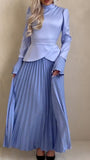 Autumn New Solid Fashion Splicing Design Round Collared 100-Folded Dress