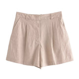 Toloer 2023 Summer V-Neck Solid Color Single Breasted Vest High Waist Wide-Leg Pants Shorts Set 9ZS2251-Outfit