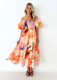 Summer New Temperament Elegant Print Shoulder Holiday Style Sexy Loose Dress