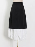 Patchwork Loose Midi Skirt For Women High Waist Colorblock Long Skirts Female Summer Casual Clothing Style New