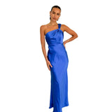 Women's New Open-Fork Fashion Sexy Bareback Solid Dress Hanging Long Dress Dress