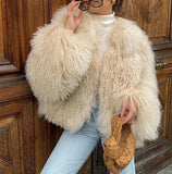 Elegant And Elegant Solid Color Short Fur Coat 2024 Fashion Women Winter Warm Long Sleeve Coat-Outfit