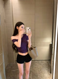 Toloer Desire Inclined Shoulder Short Sleeve T-Shirt Female 2024 Summer New Short Crop Slim Versatile Student Jacket Ins
