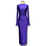 Solid Color Round Straight Angle Shoulder Horn Folded Bodybrested Lady Dress Outside The