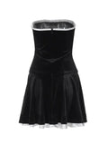 Velvet Splice Pleated Bandeau Mini Dress-Outfit