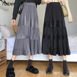 Skirts Women Ulzzang Spring Autumn Patchwork Fashion Solid Sweet Females All-match High Street Folds Newest Casual