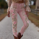 Women's Jeans Women's Trousers Color Flowers 3D Three-Dimensional Printed