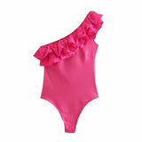 2022 Women Sexy Single Shoulder Cascading Ruffles Asymmetric Slim Bodysuits Ladies Summer Beach Wear Chic