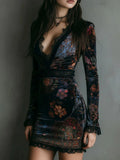 Women's Homewear National Style Retro Fashion Temperament Velvet Print Waist Thin Cheongsam