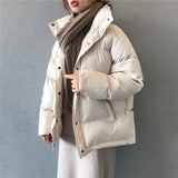 Fashion solid women winter down jacket stand collar short single-breasted coat preppy style parka ladies chic outwear