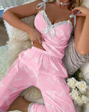 Summer New Sexy Sling Lace Pyjamas Women Summer Printing Leisure Can Wear Home Clothes Trousers