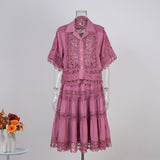 Court Style Lace Lace Hollow Hook Short Blouse High-Waisted Lace Spliced Skirt