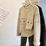 Toloer Horn Buckle Sweater Cardigan Women's Autumn And Winter Korean Loose Lazy Wind Embroidered Jakore Knitwear