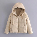 Aachoae Women Thick Warm PU Faux Leather Padded Coat 2021 Winter Zipper Hooded Jacket Parka Long Sleeve Pockets Outerwear