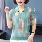 Women's Clothes V-neck Short Sleeve Plaid Striped Printing Female Clothing Casual Loose Fitting Large Vintage Tops-Outfit