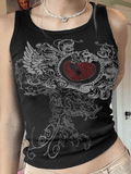 Heart Rhinestone Rib Crop Tank Top-Outfit