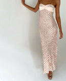 Spring And Summer New Pectoral Texture Fabric Lace Beads Dew Long Dress