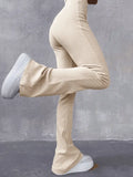 Stretchy Ribbed Flare Leg Pants-Outfit