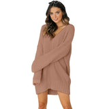 Toloer Sweater Wish Lady Loose V-Neck Medium Long Dress Knitted