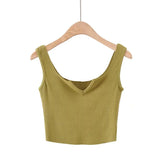 New Summer Small V-Collar Breathable Comfortable Sports Vest Women's Solid Color Slim Short Sleeveless Blouse-Outfit