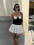 Black N White Contrast Strapless Pleated Mini Dress-Outfit