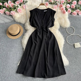 Toloer Fly Sleeve Dress Women's Summer New Design Sense V Collar Waist Show Thin Temperament Big Place French Fairy