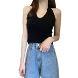 Club Bundy Sling Female Summer New Solid Color Hanging Neck Vest Hottie Style Sexy Short V Sleeveless
