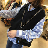 Fall V neck Girls Pullover vest sweater Autumn Winter short Knitted Women Sweaters vest Sleeveless Warm Sweater Casual
