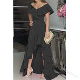 Temperament Sexy V-Neck Irregular Solid Color Hem Leaves On The Edge Of The Individual Design Lady
