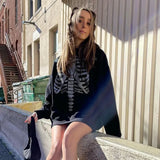 Zip-up Y2K Harajuku korean style loose skull print Goth Grunge long sleeve hooded jacket solid color shirt Autumn